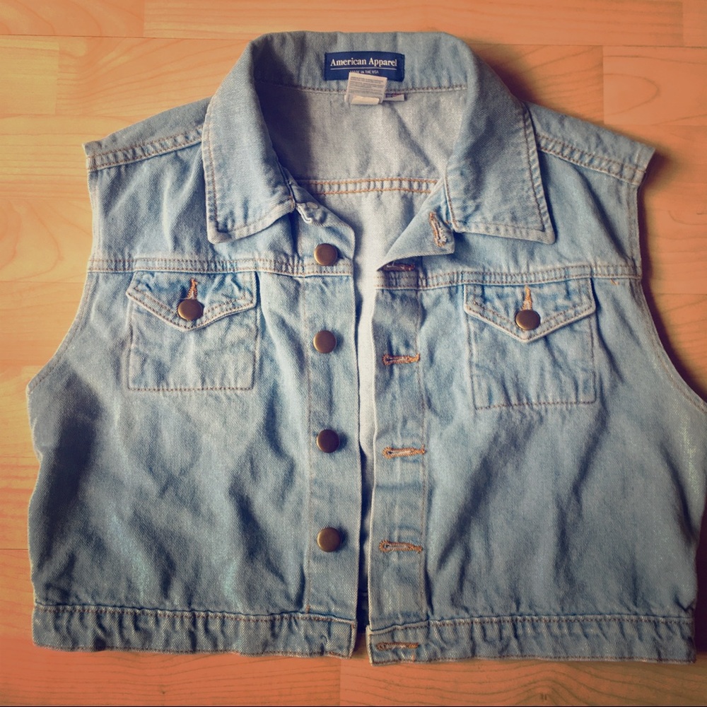 American Apparel Crop Top Sleeveless Jean Jacket M